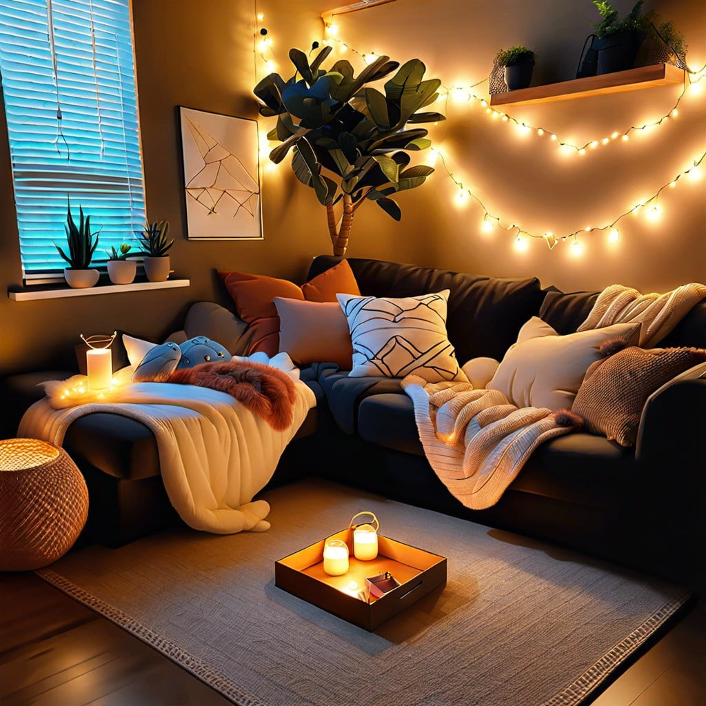 create a cozy pillow fort with string lights