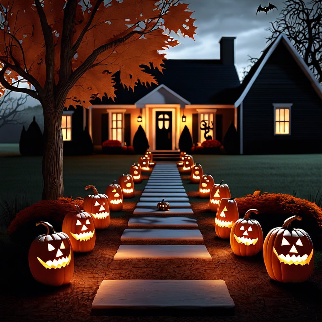 creepy candle lit pumpkin pathway
