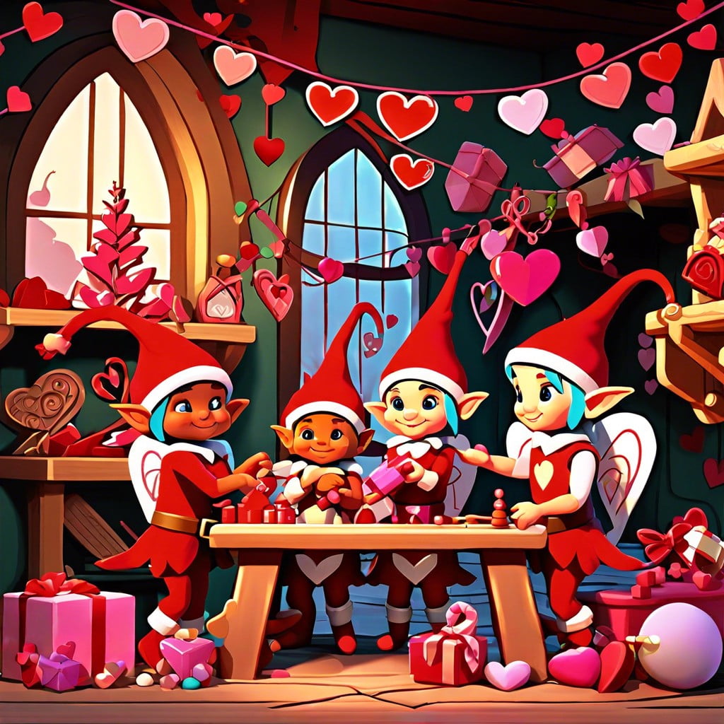cupids workshop with toy making elves