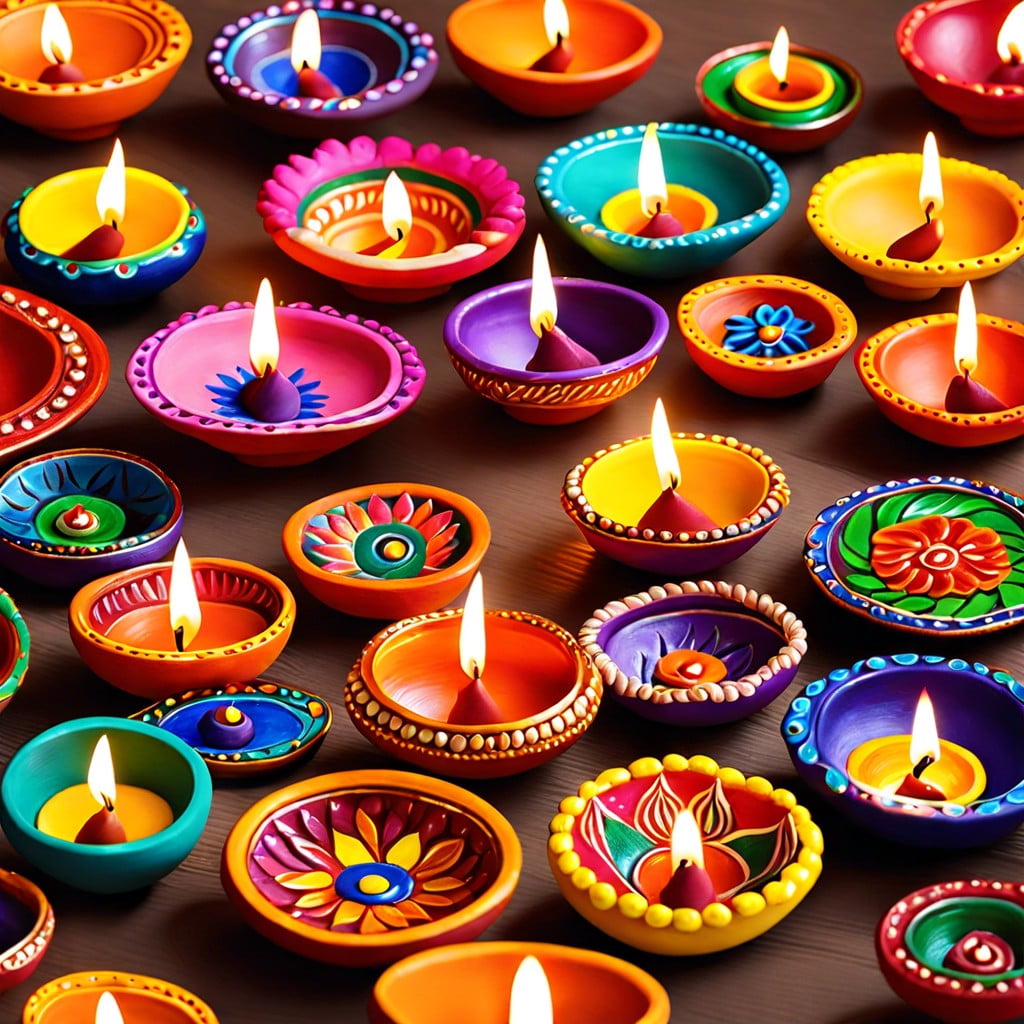 decorative clay diyas painted in vibrant colors