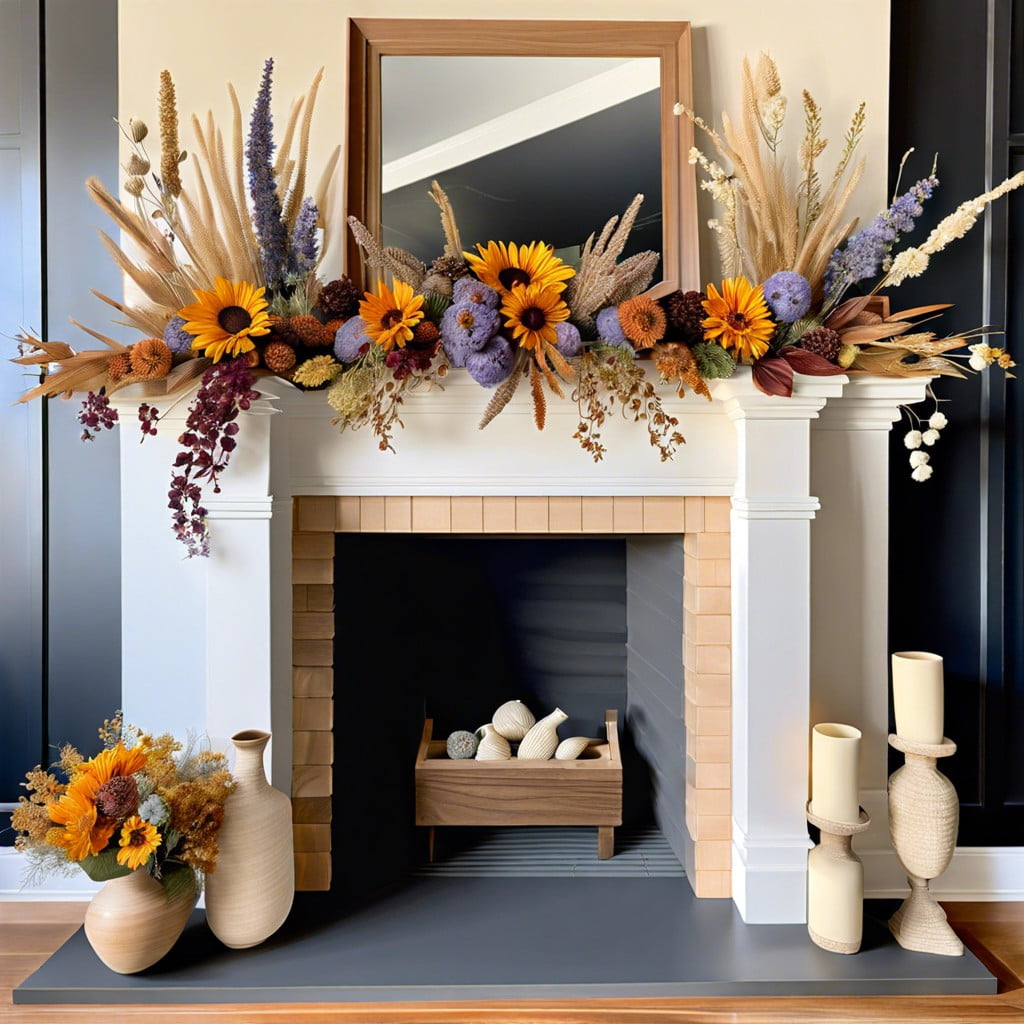 decorative vases with dried flowers