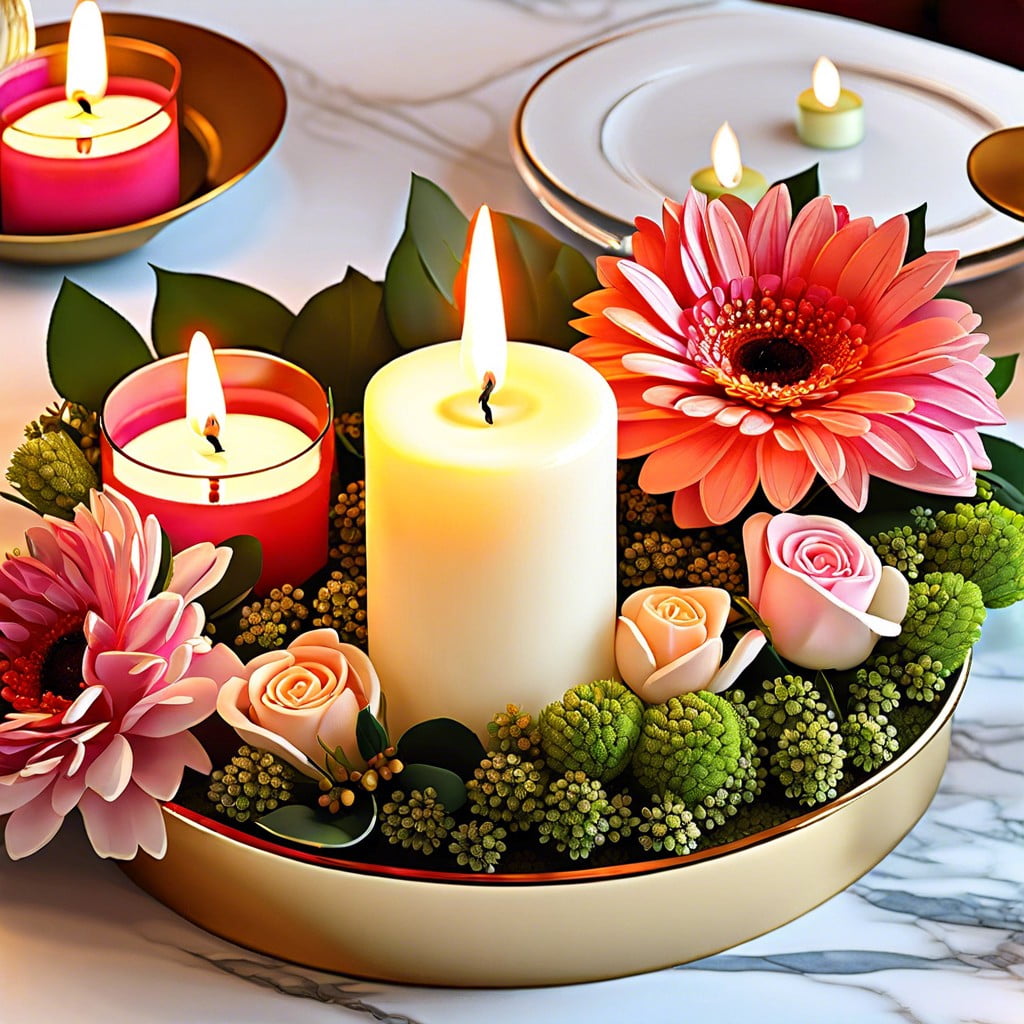 diy centerpiece with floating candles and flowers