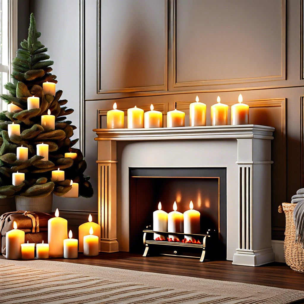 diy faux fireplace with stacked candles