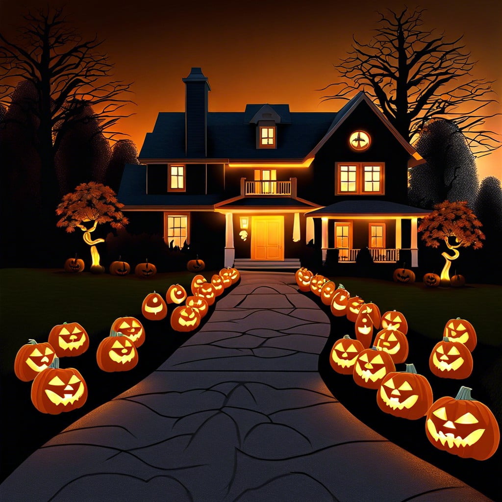 driveway lined with jack o lanterns