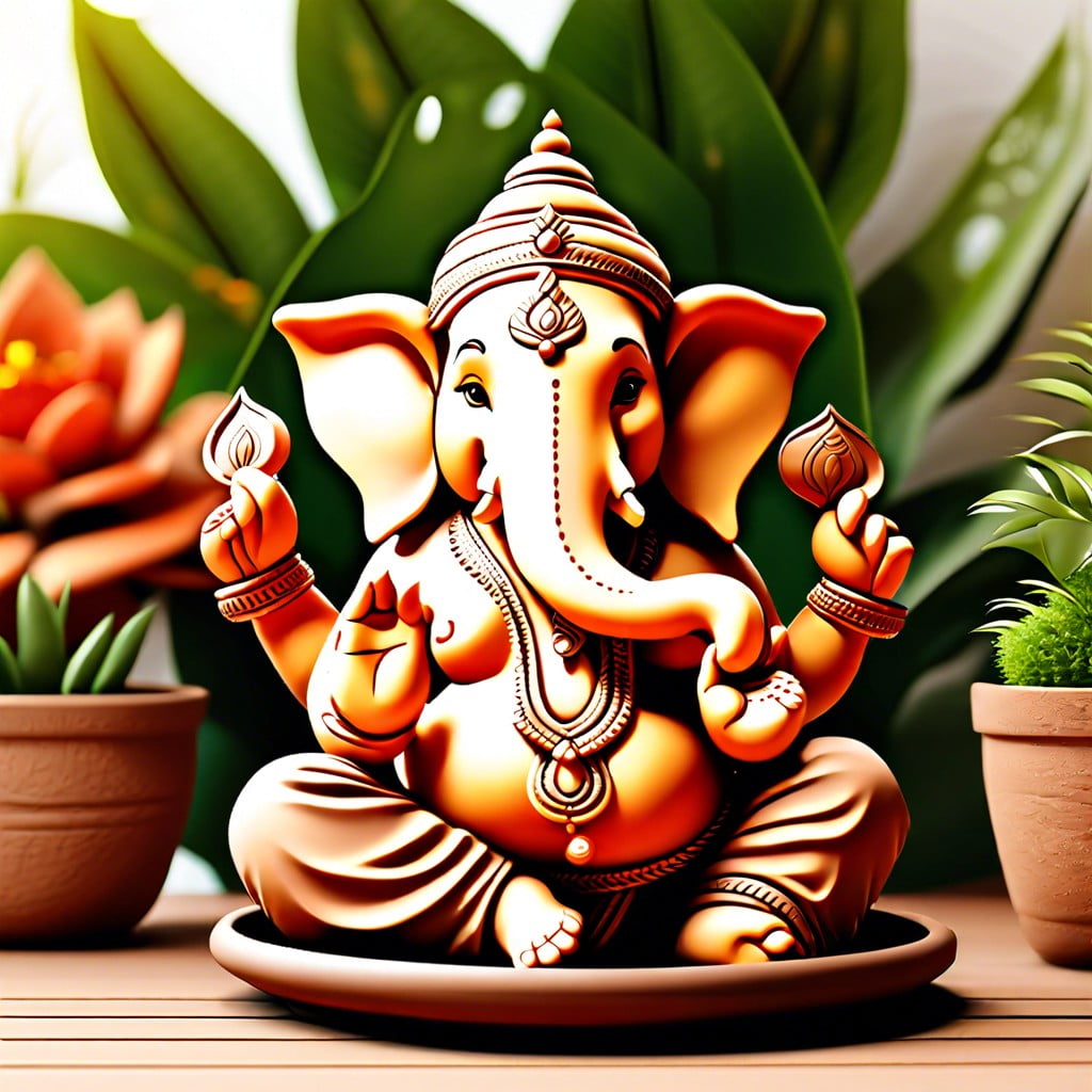 eco friendly clay ganesha with potted plants