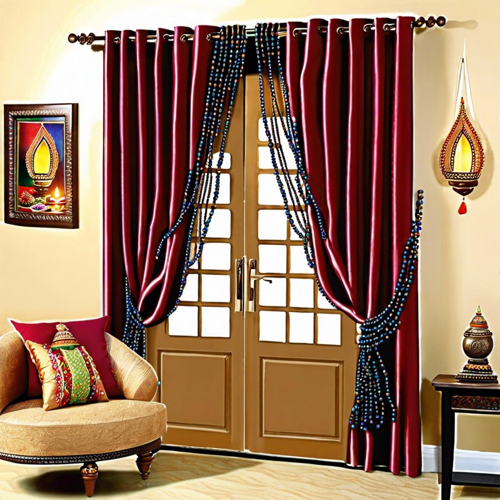 fabric and bead curtains at doorways