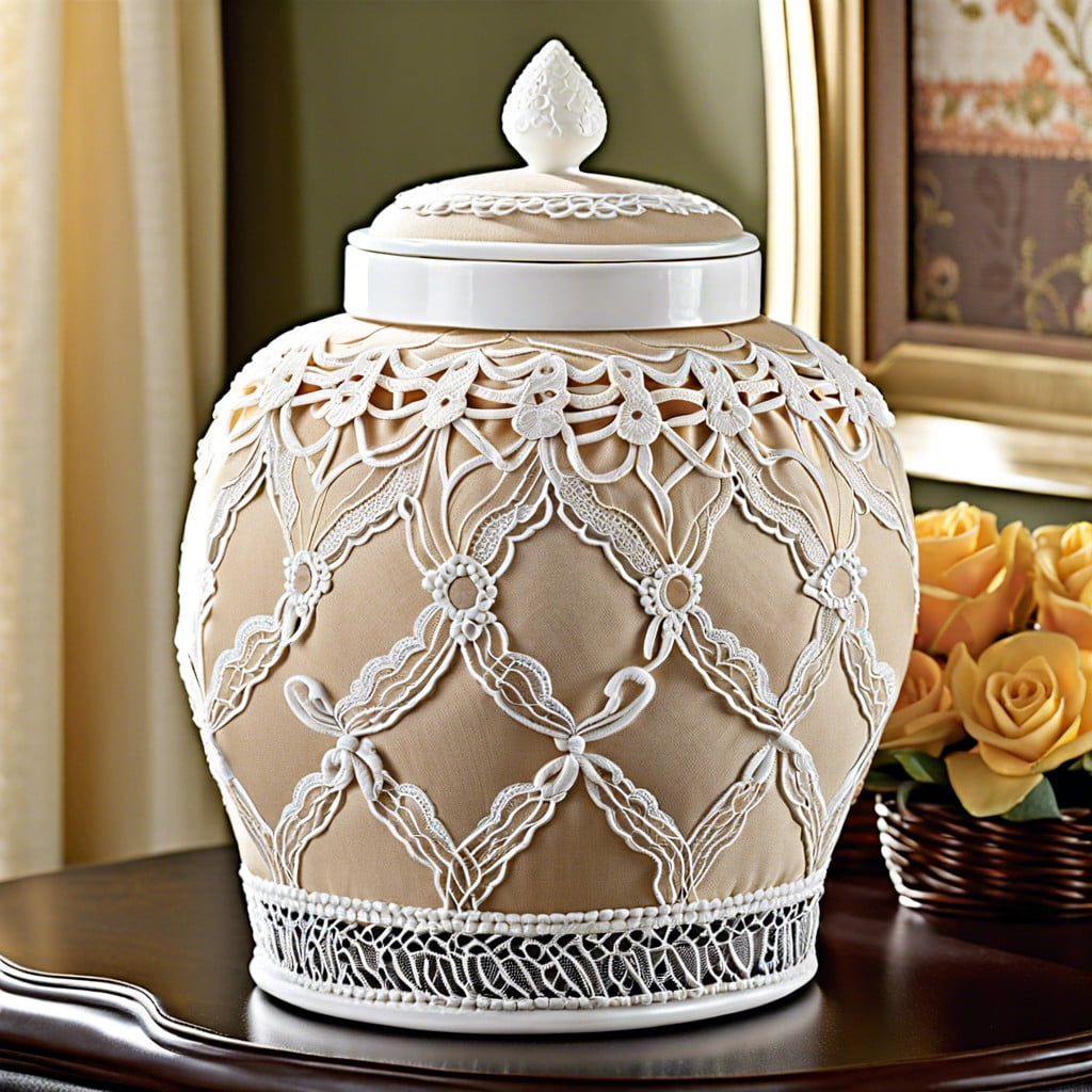 fabric covered jars with lace accents