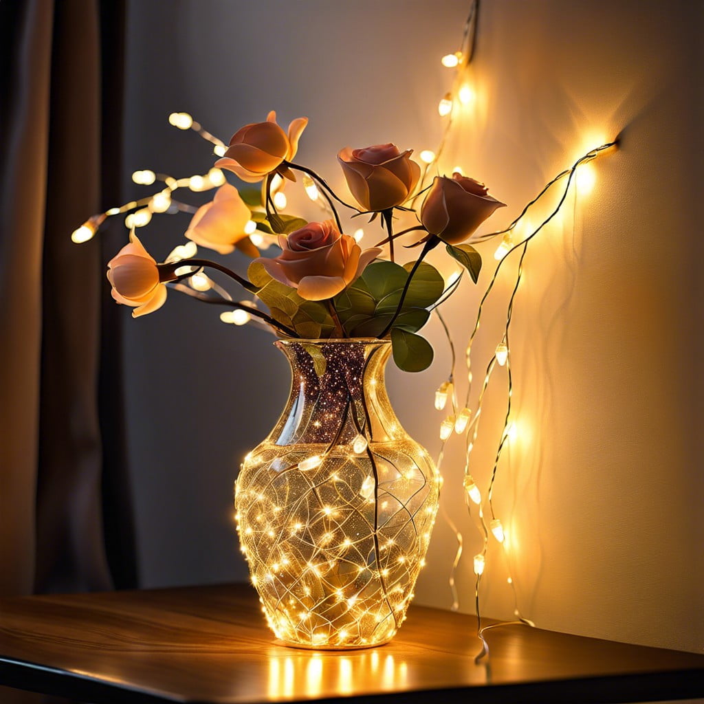 fairy light filled vase