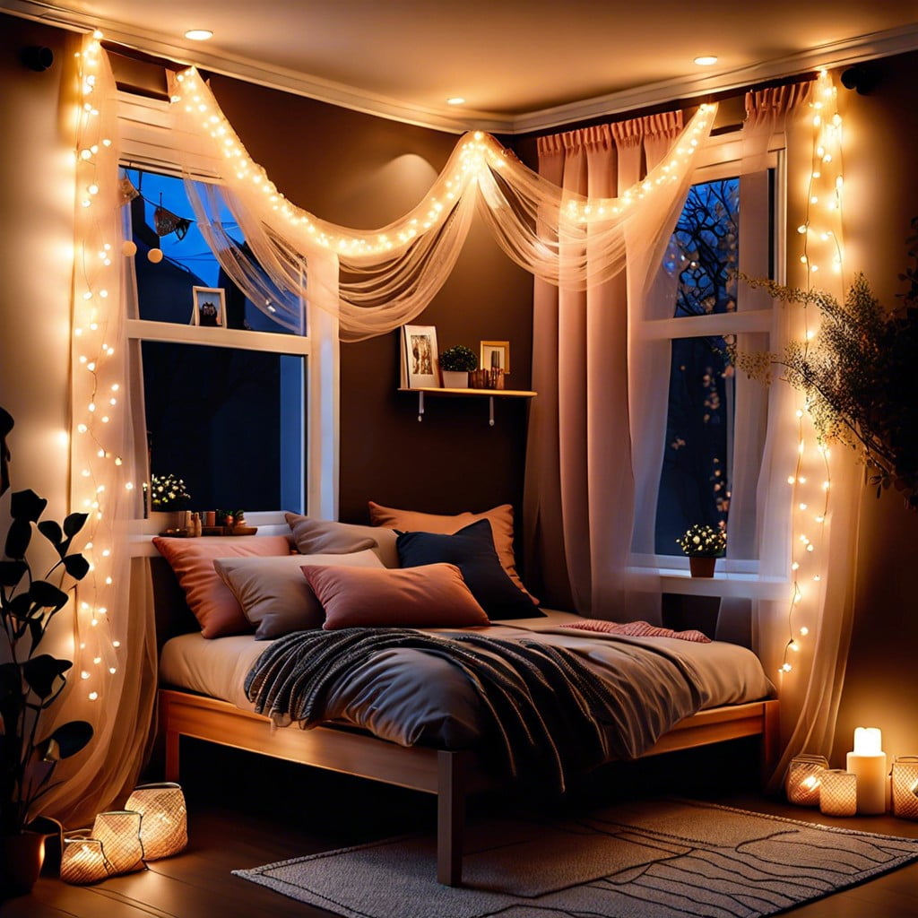 fairy lights and draped tulle for a cozy ambiance