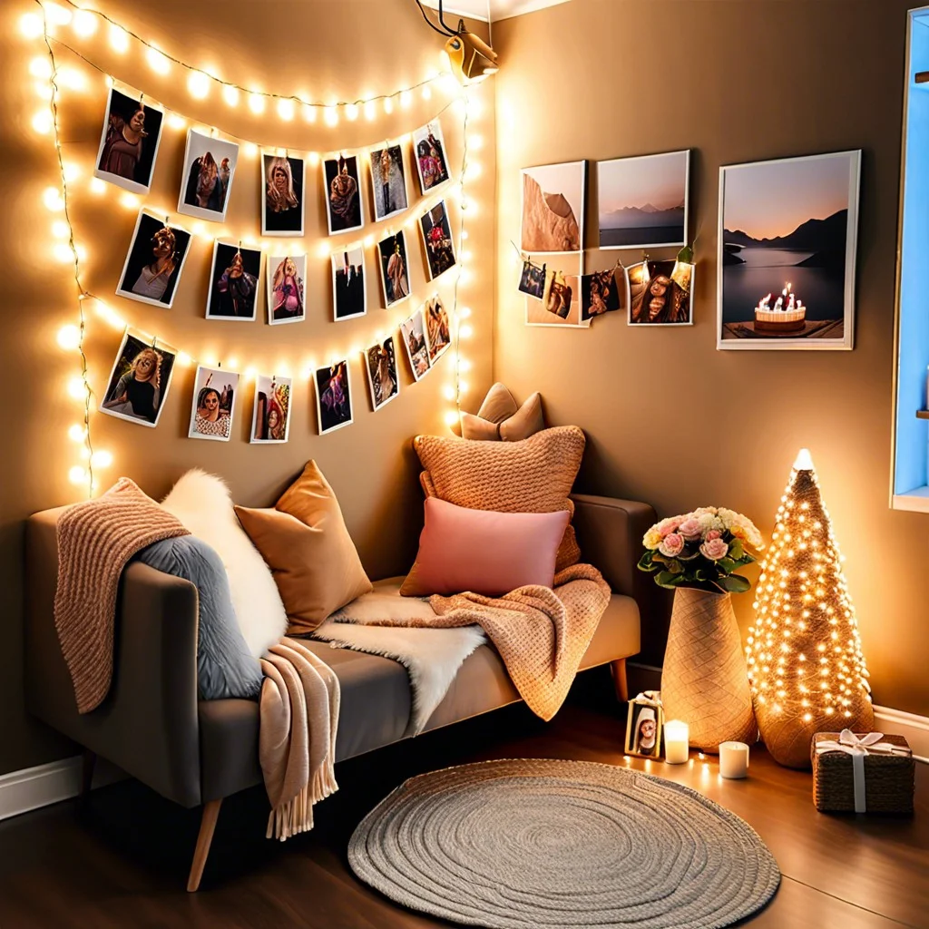 fairy lights and photos display