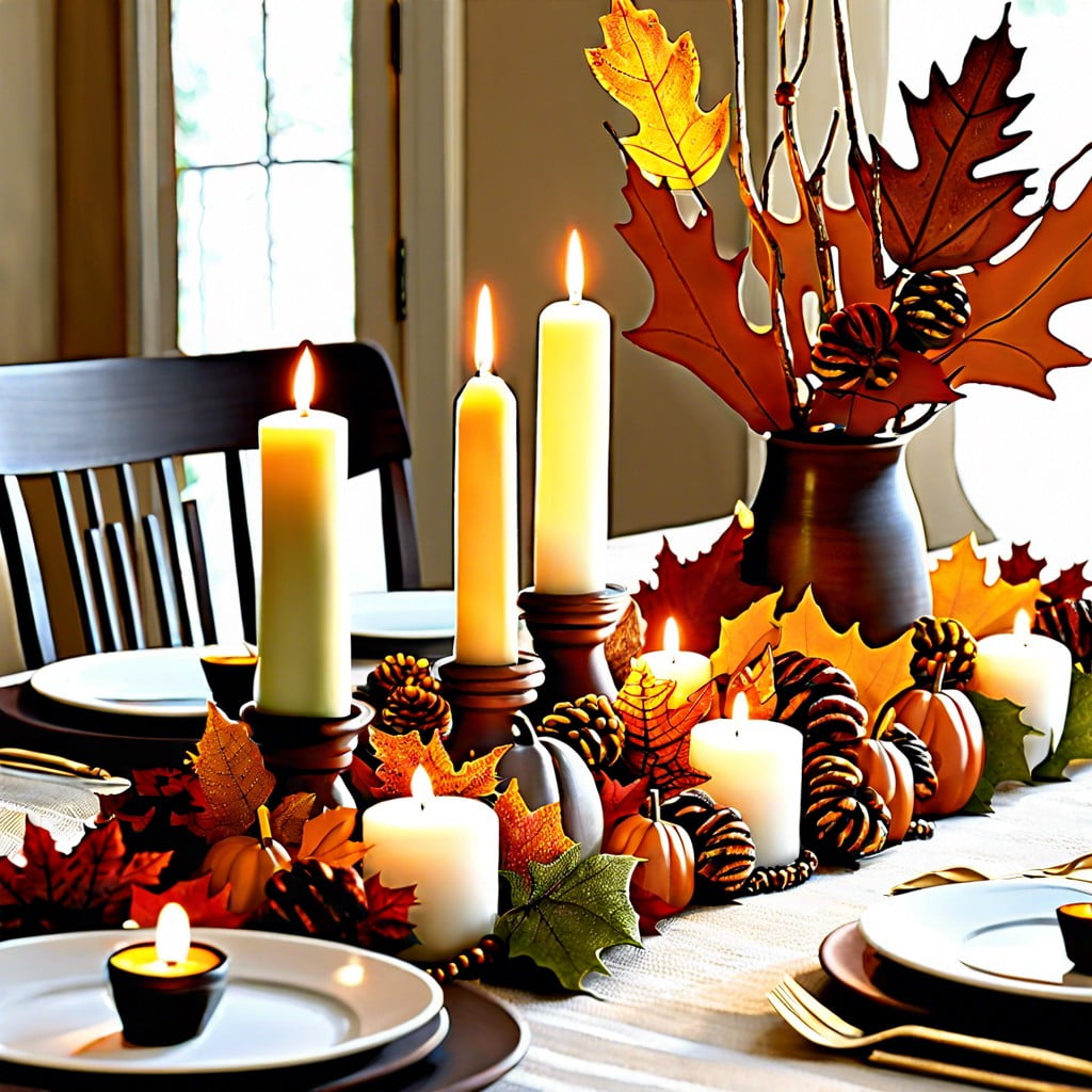 fall leaf garland with candles