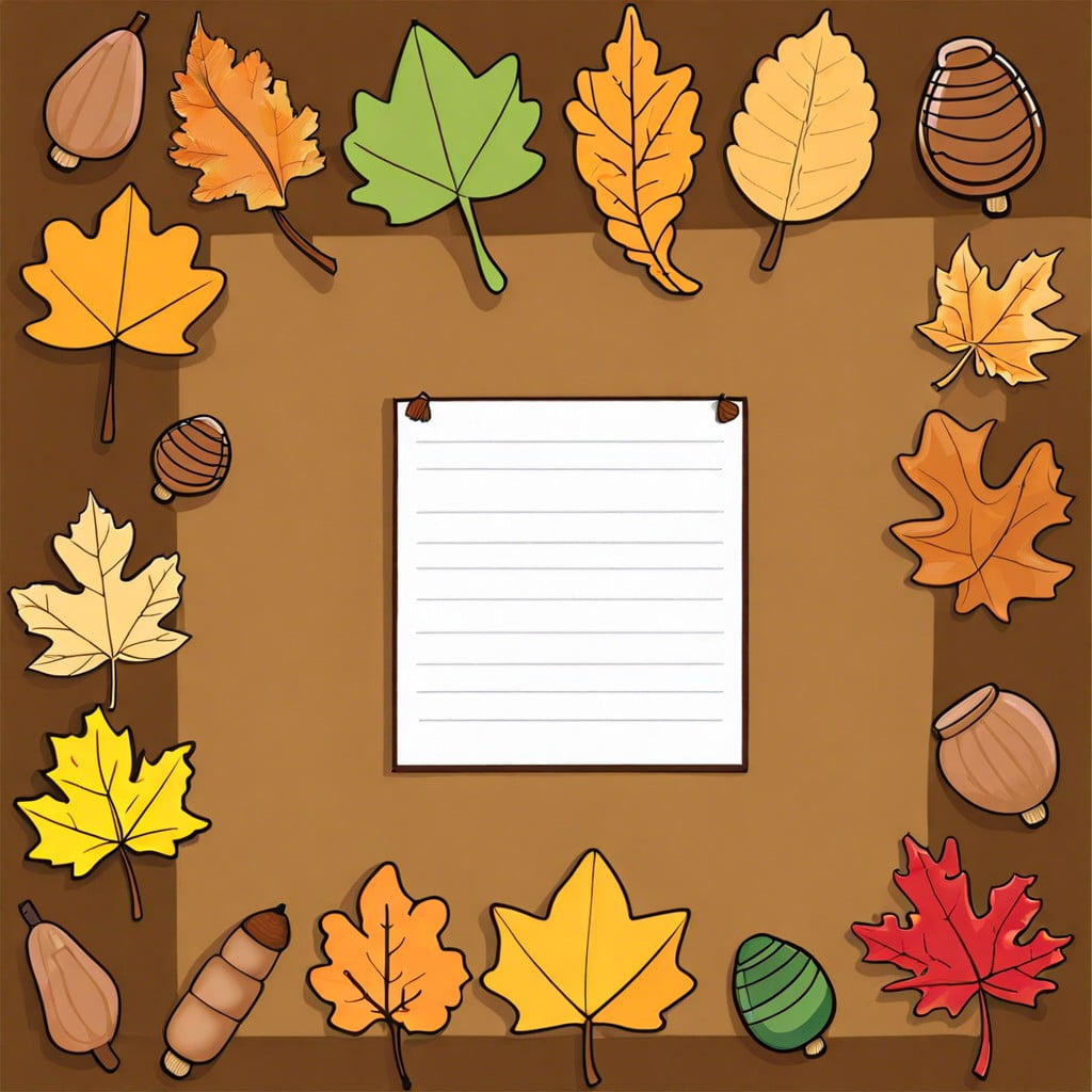 falling into learning – autumn leaves and acorns with student names