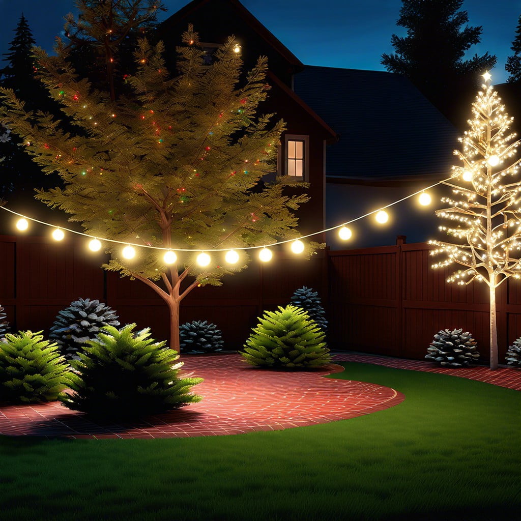 festive colored floodlights on trees