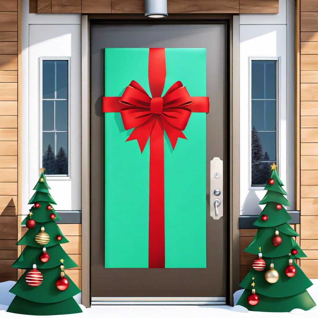 festive gift wrap wrap the door like a giant gift with a bright bow and tag