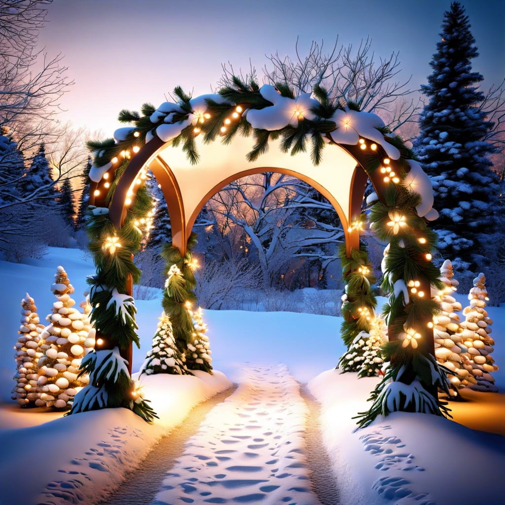 festive lighted arches over walkways