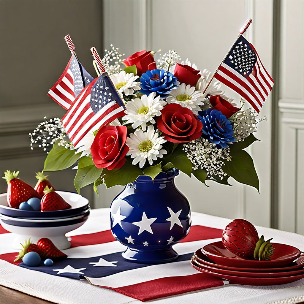 festive table centerpieces with mini flags