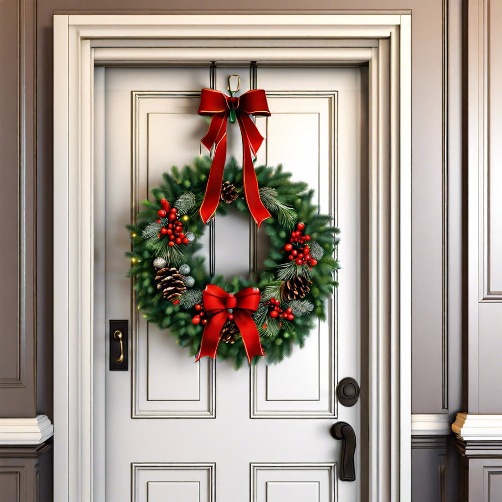 festive wreath on office door