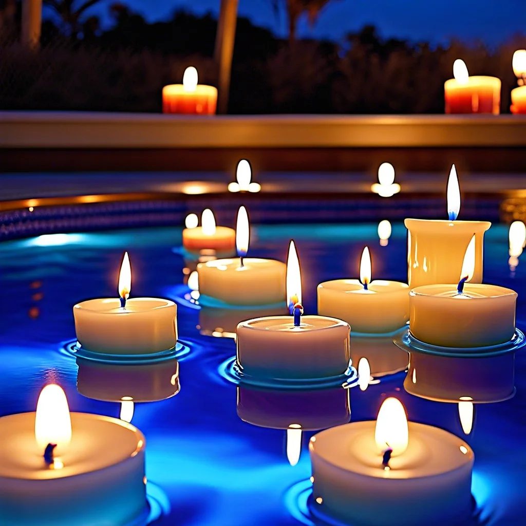 floating candles in blue dyed water