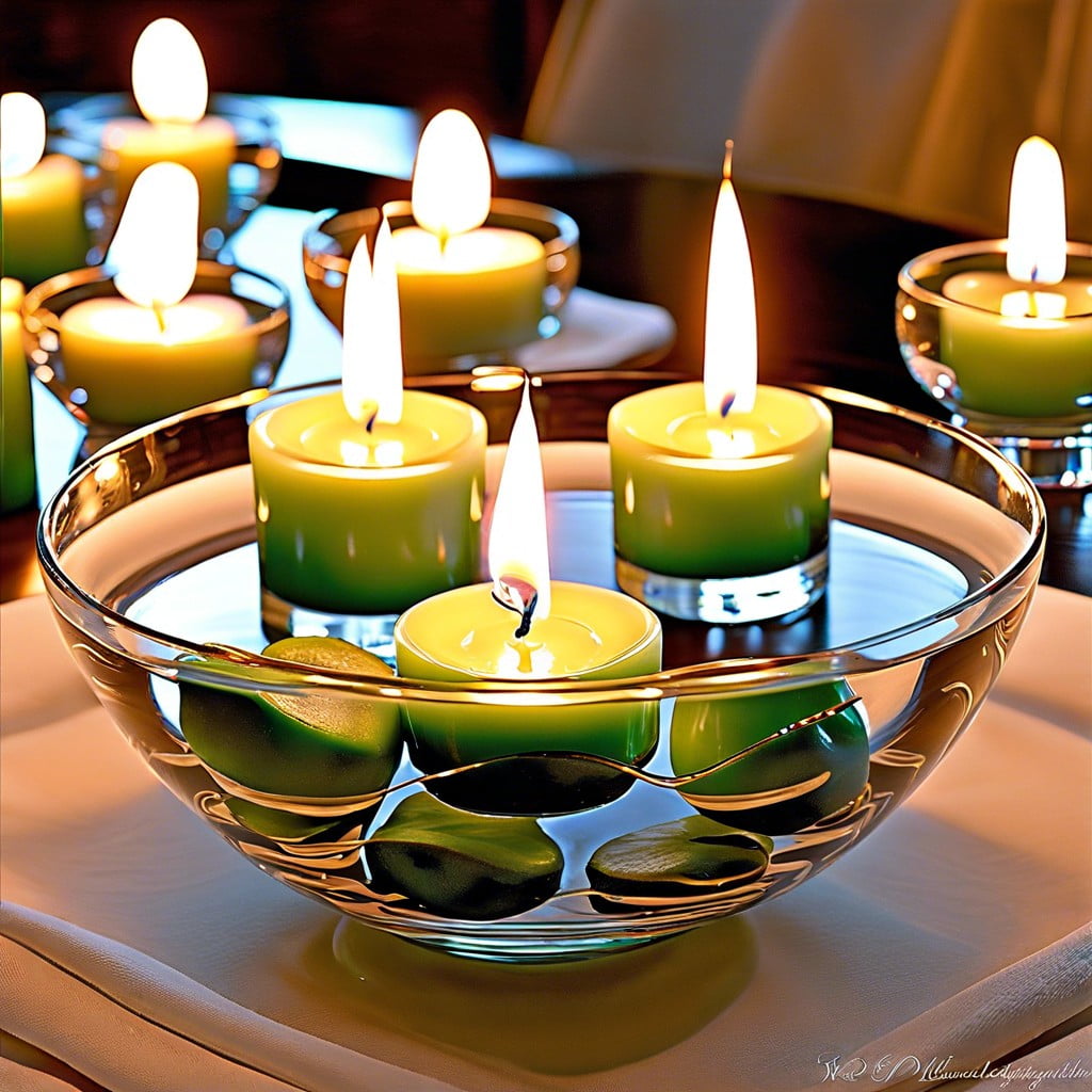 floating candles in glass bowls