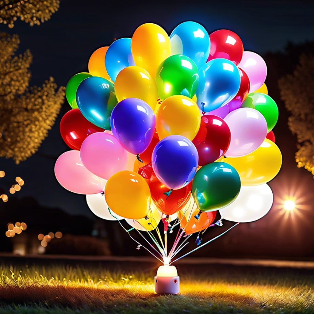 floating helium balloons with glowing led lights inside