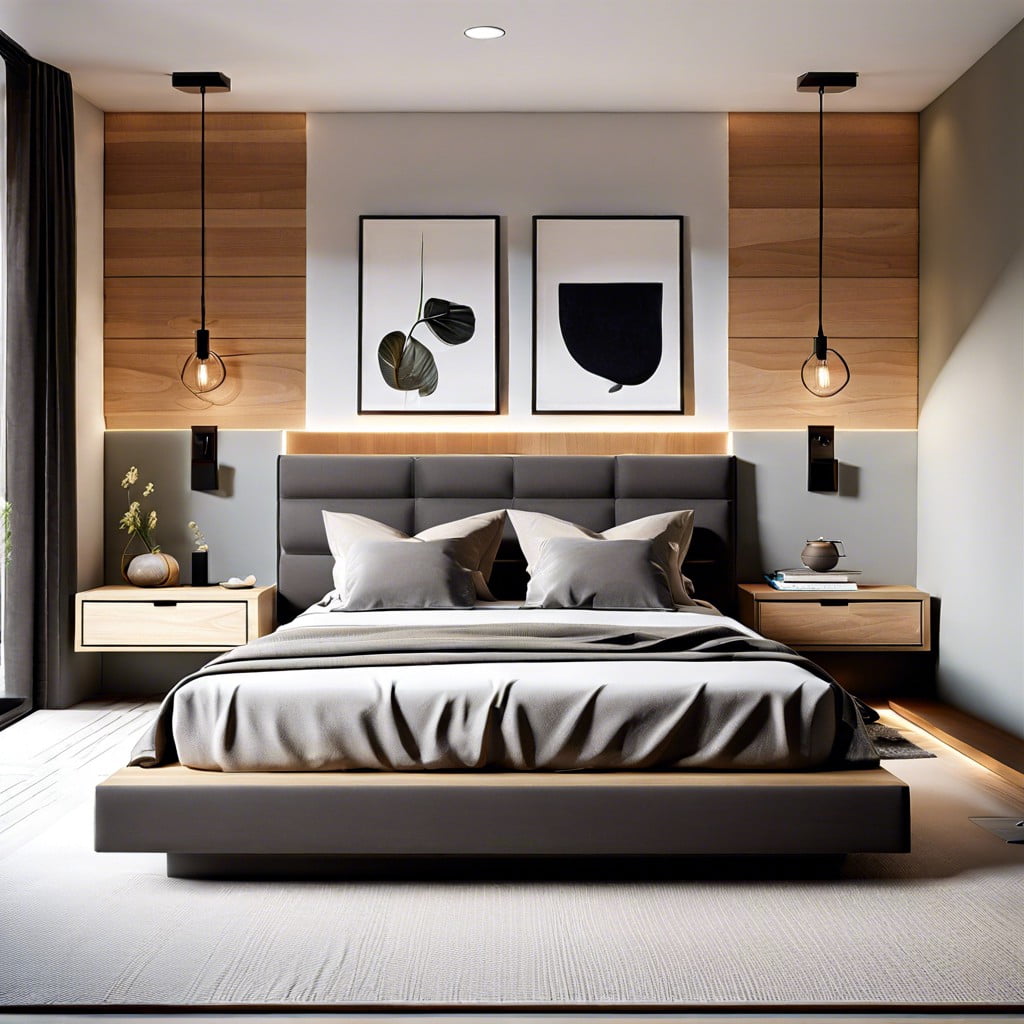 floating nightstands and minimalist wall mounted lighting