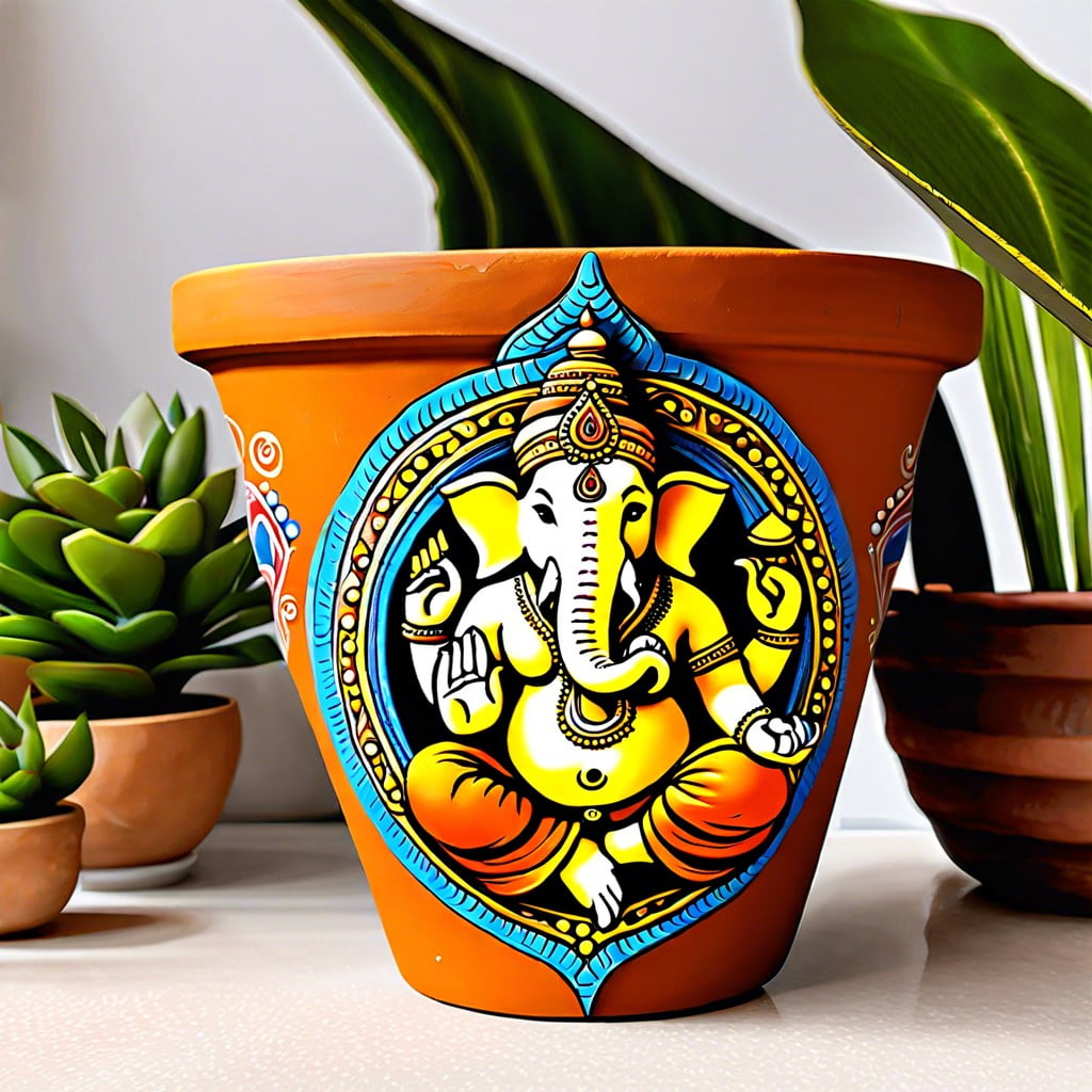 ganesha painted on terracotta pots