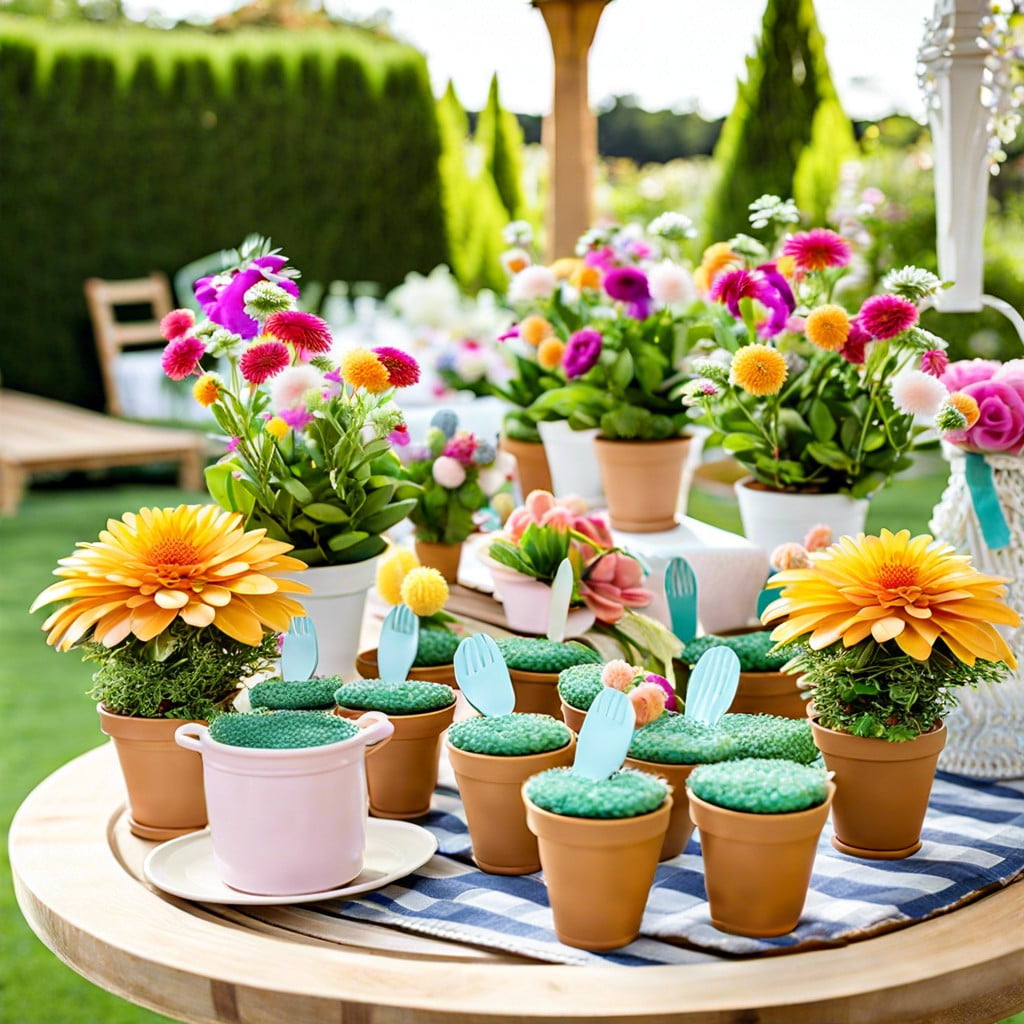 garden party with potted plant favors