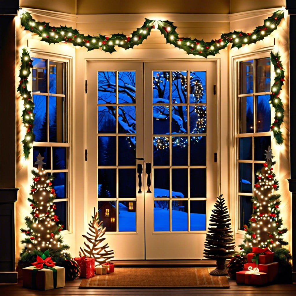 garland lights framing windows and doorways