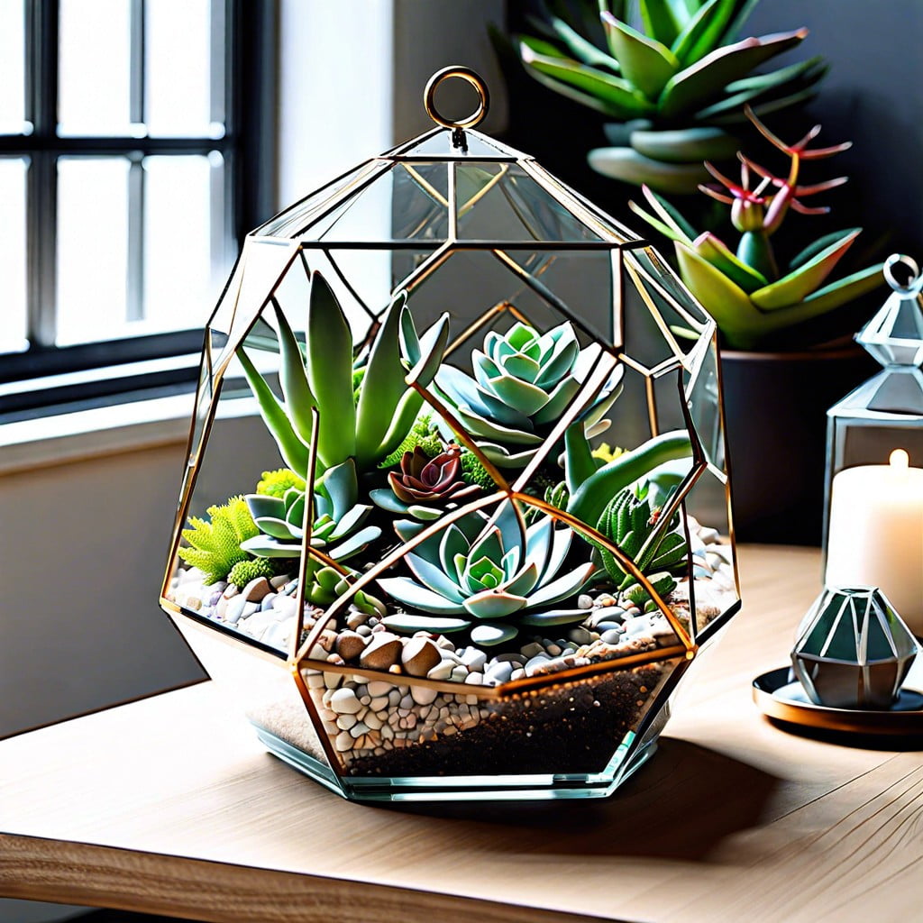 geometric terrarium with succulents