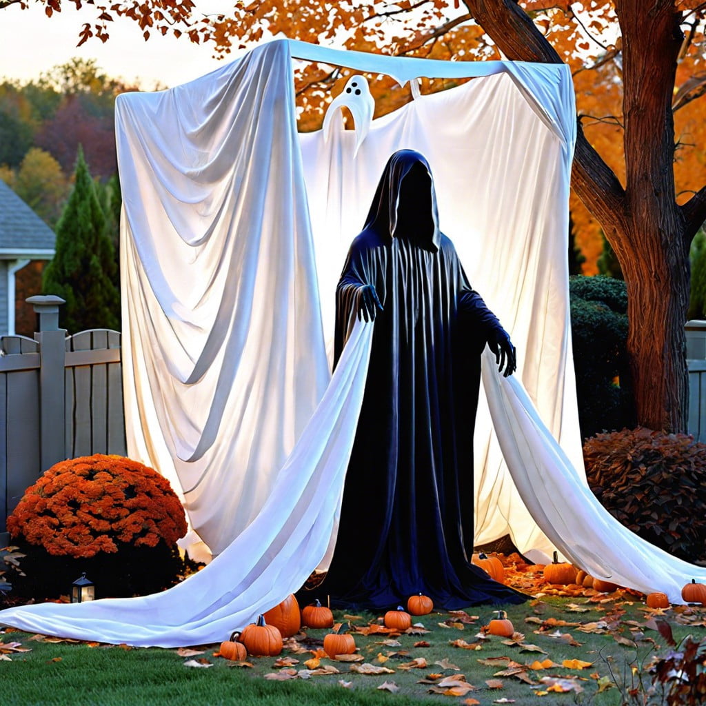 ghostly figures made from draped white sheets