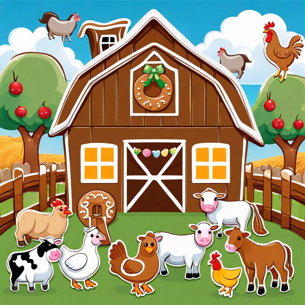 gingerbread barn with farm animals