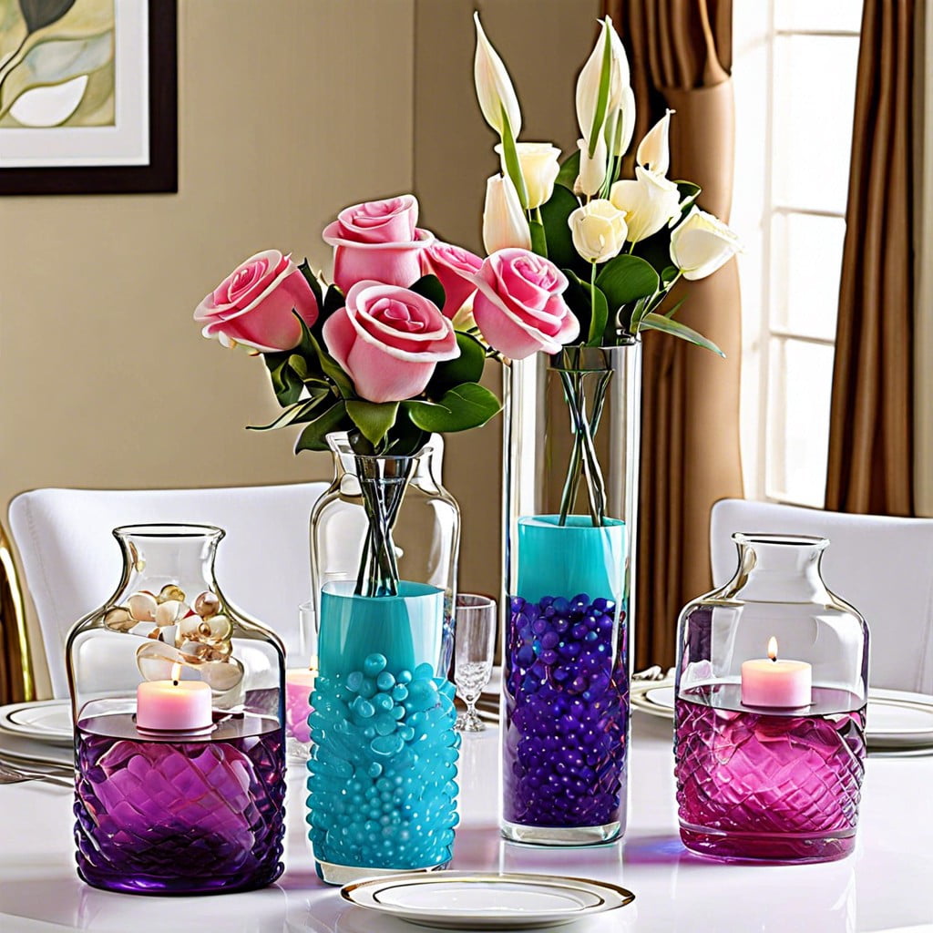 glass vases with colored water