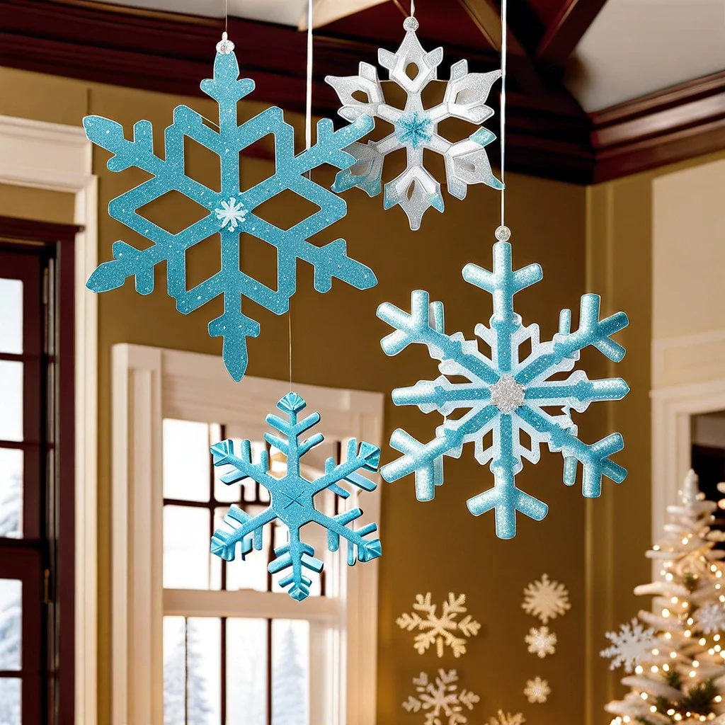 glittery snowflake mobiles