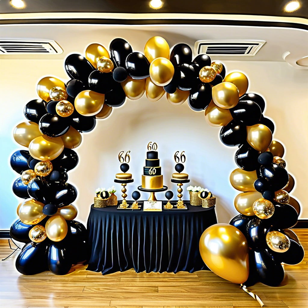 gold and black balloon arch