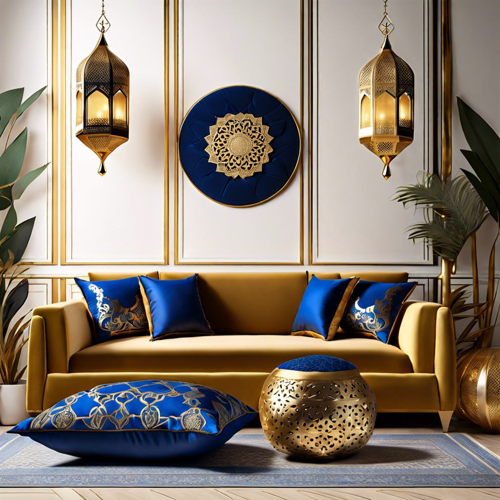gold and blue accent cushions