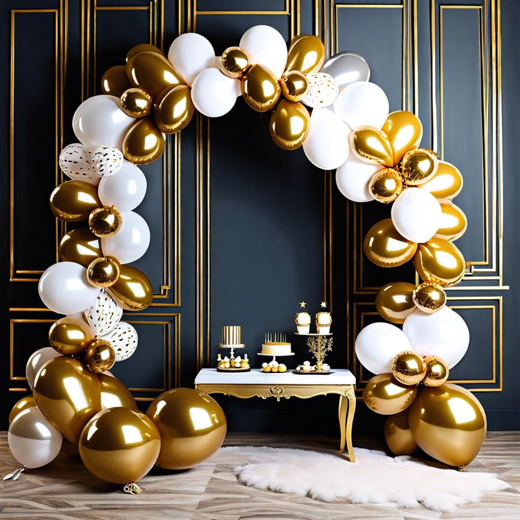 gold and white balloon arch