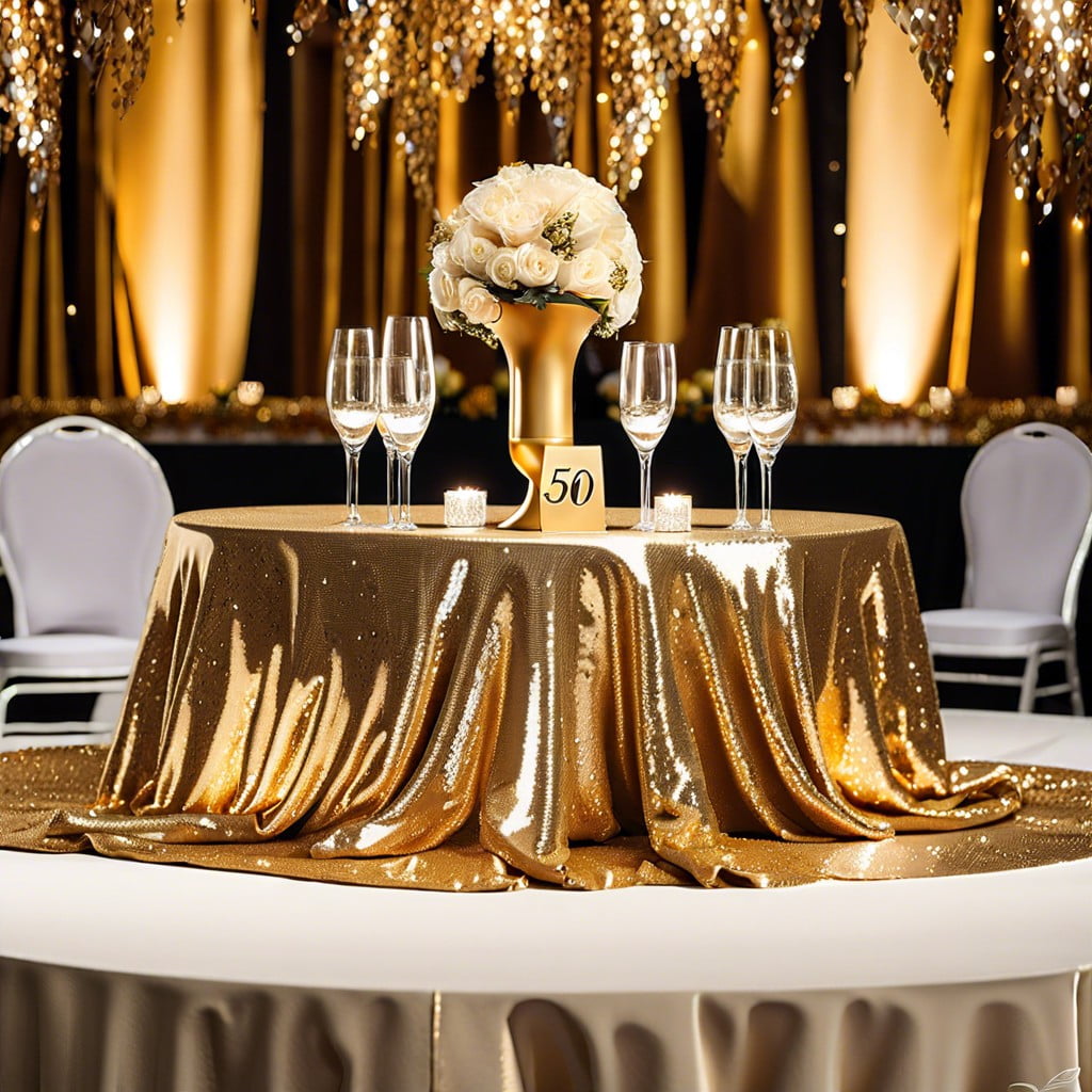 gold sequined table cloths