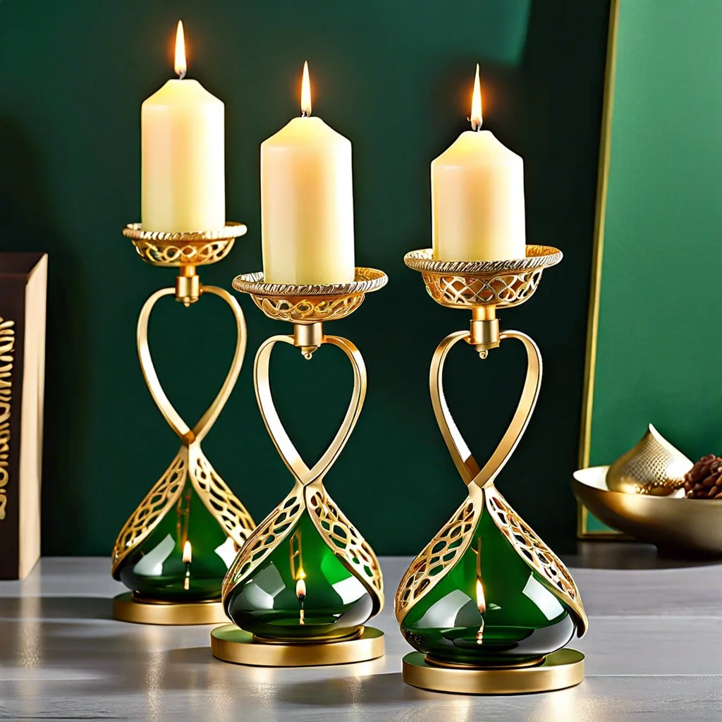 green and gold candle holders