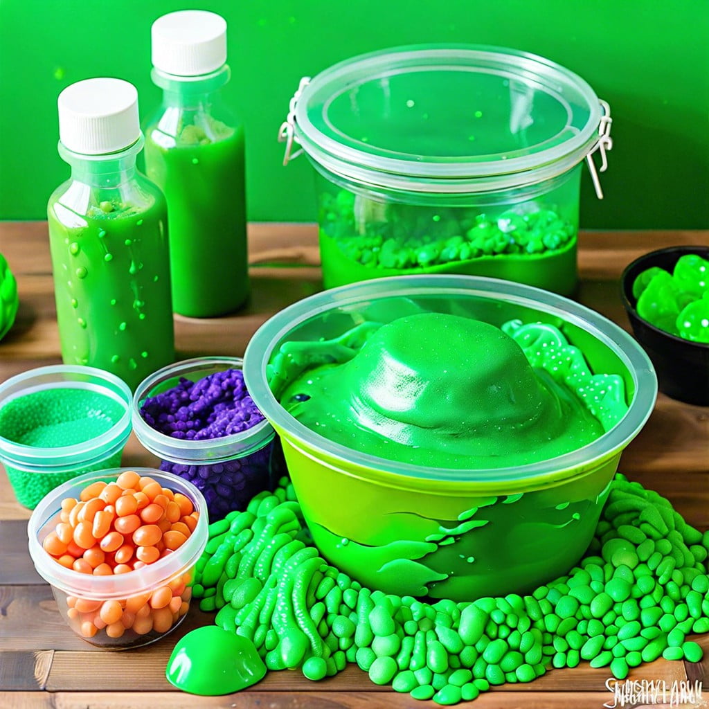 green slime sensory bins