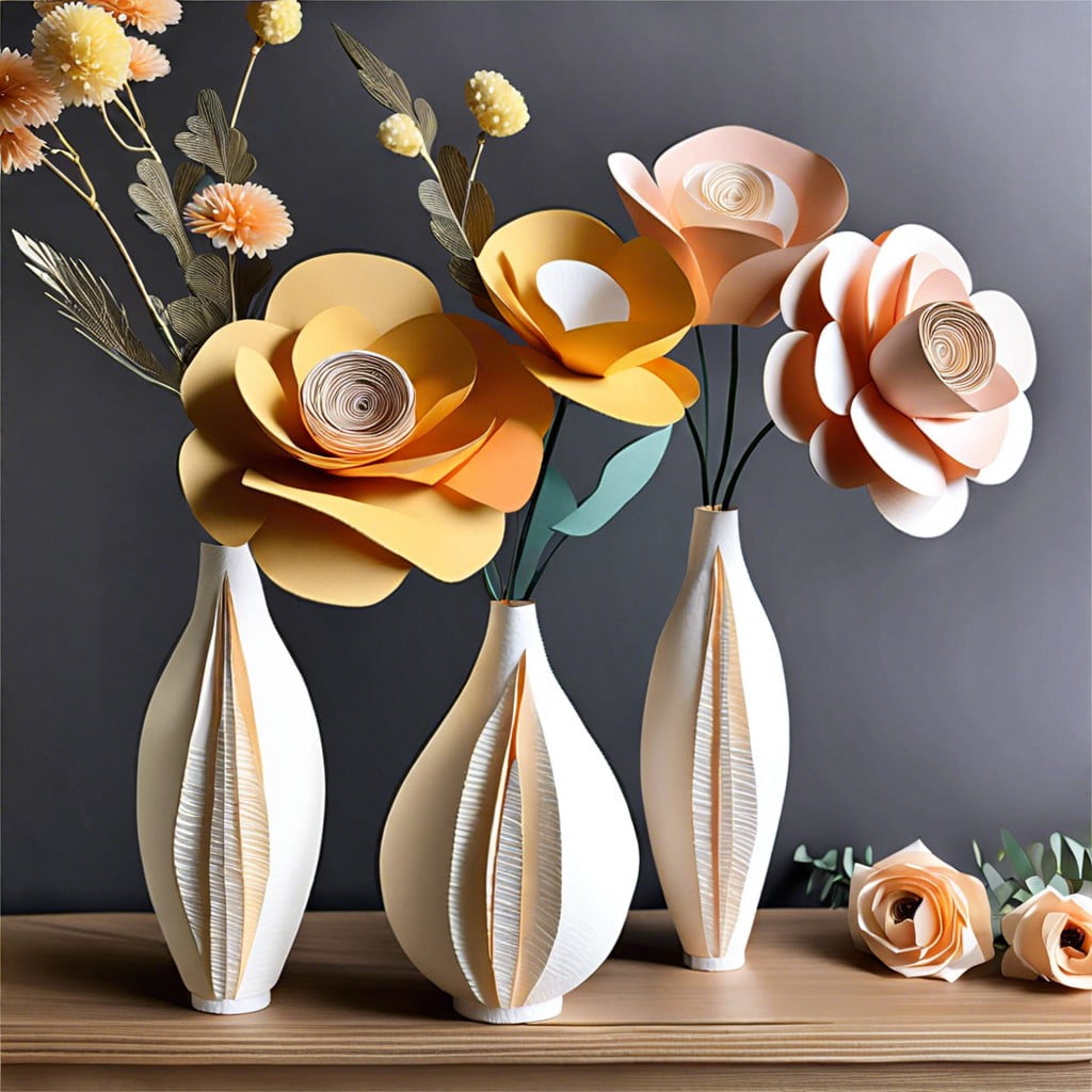 handmade paper flowers and vases