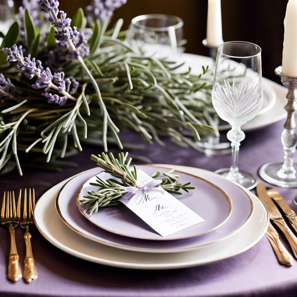 handwritten menu cards with lavender sprigs