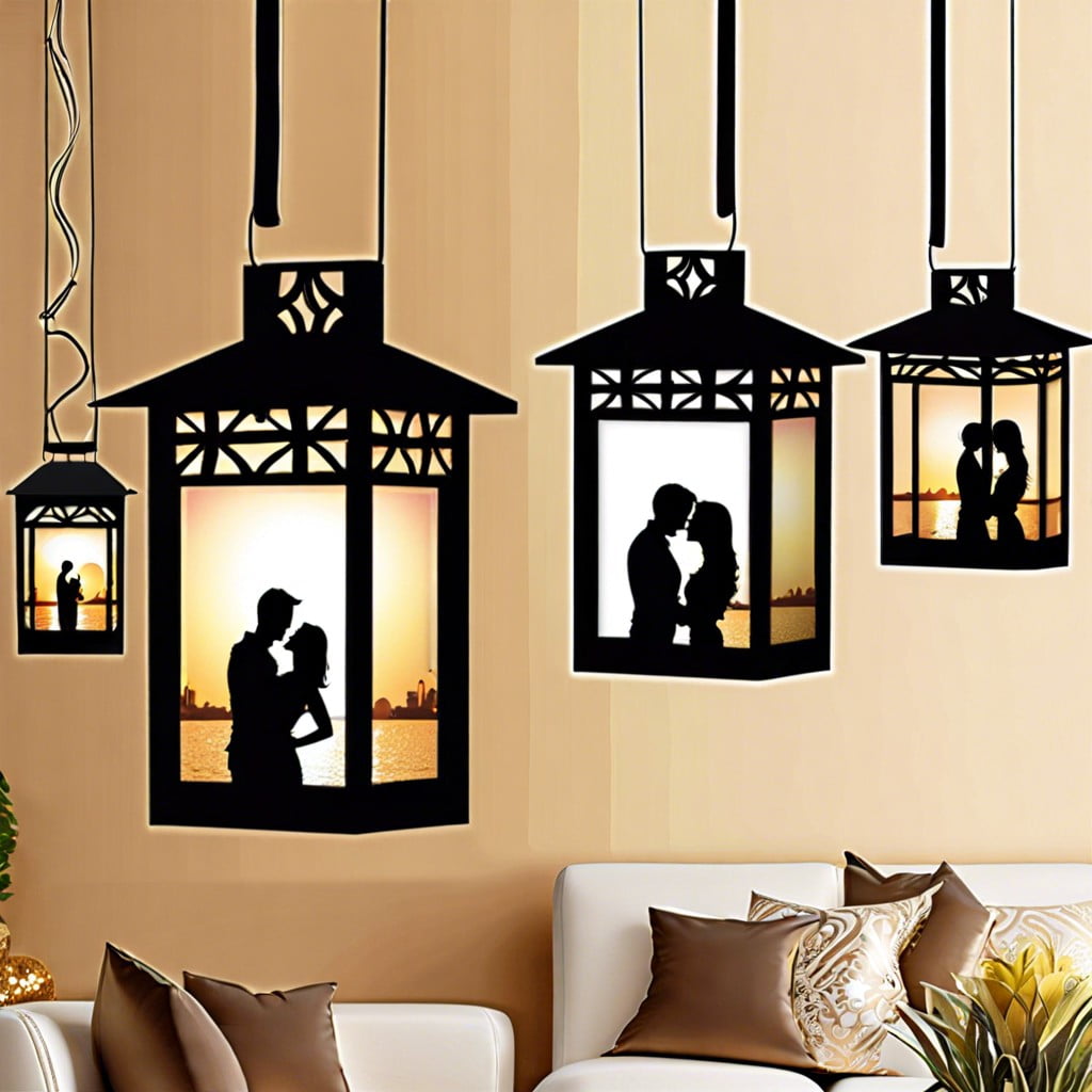 hanging lanterns with photos inside
