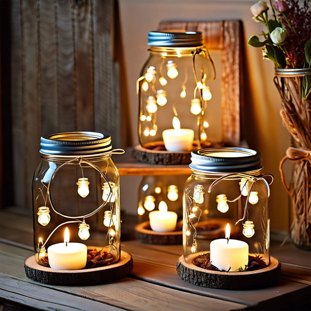 hanging mason jars with tea lights