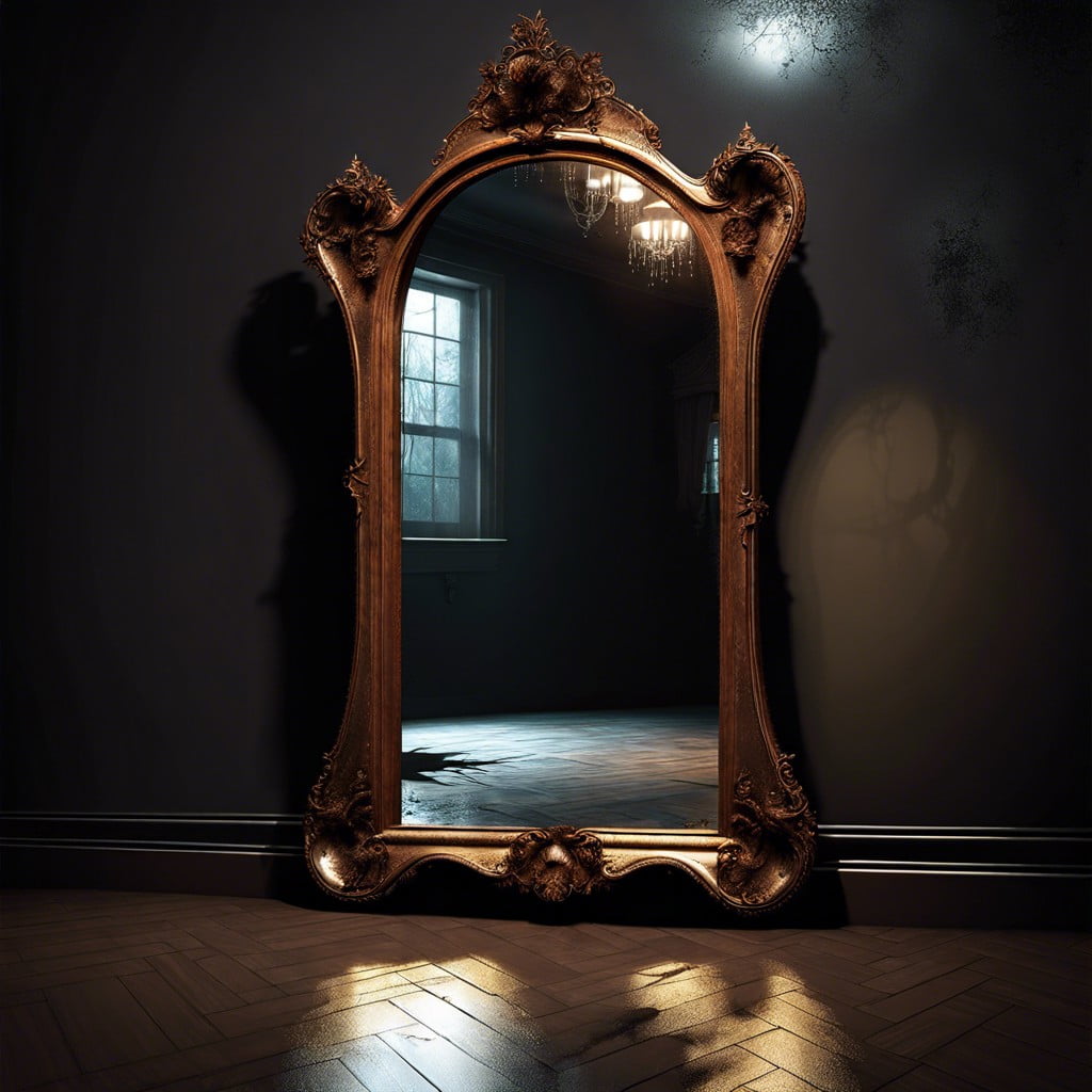 haunted mirror with spooky reflections