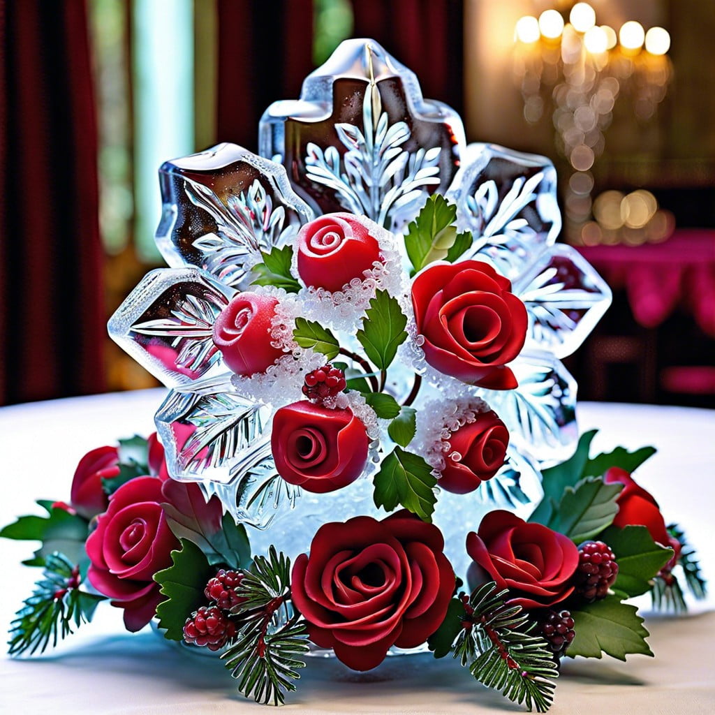 ice sculptures incorporating flowers or berries