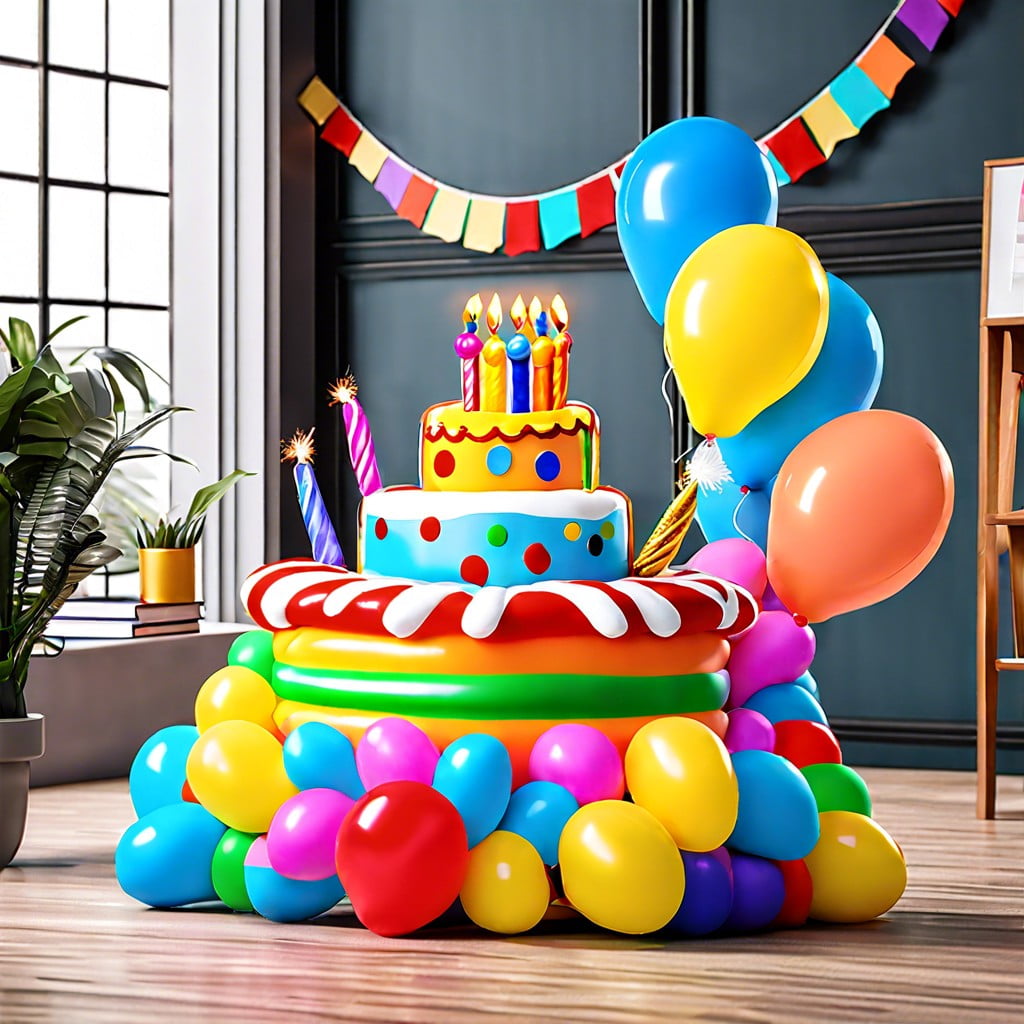 inflatable birthday cake in their chair