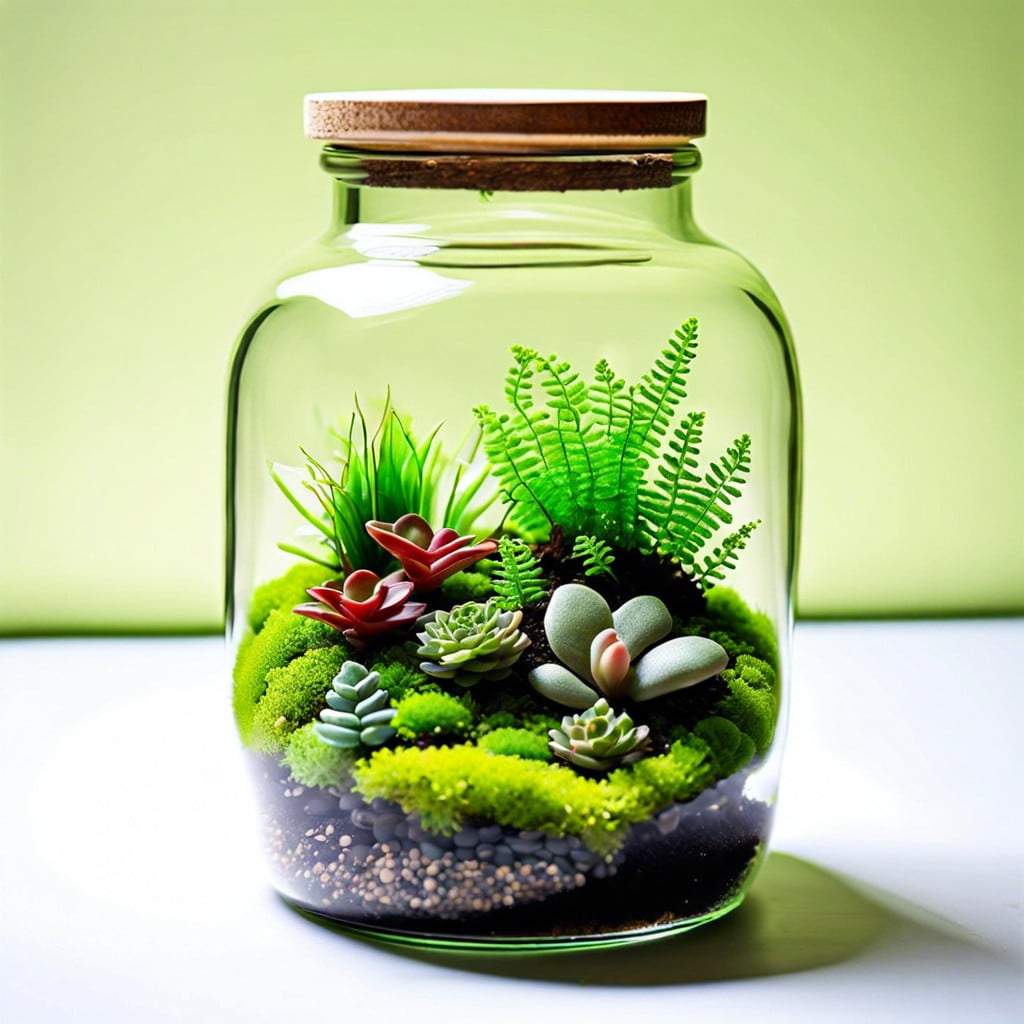 jar terrariums with tiny plants and moss