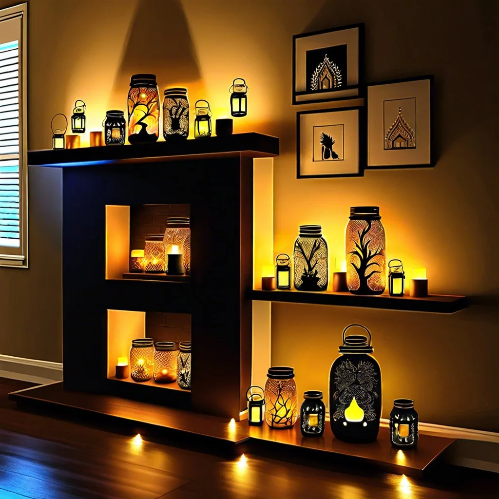 led lit mason jars on the mantle
