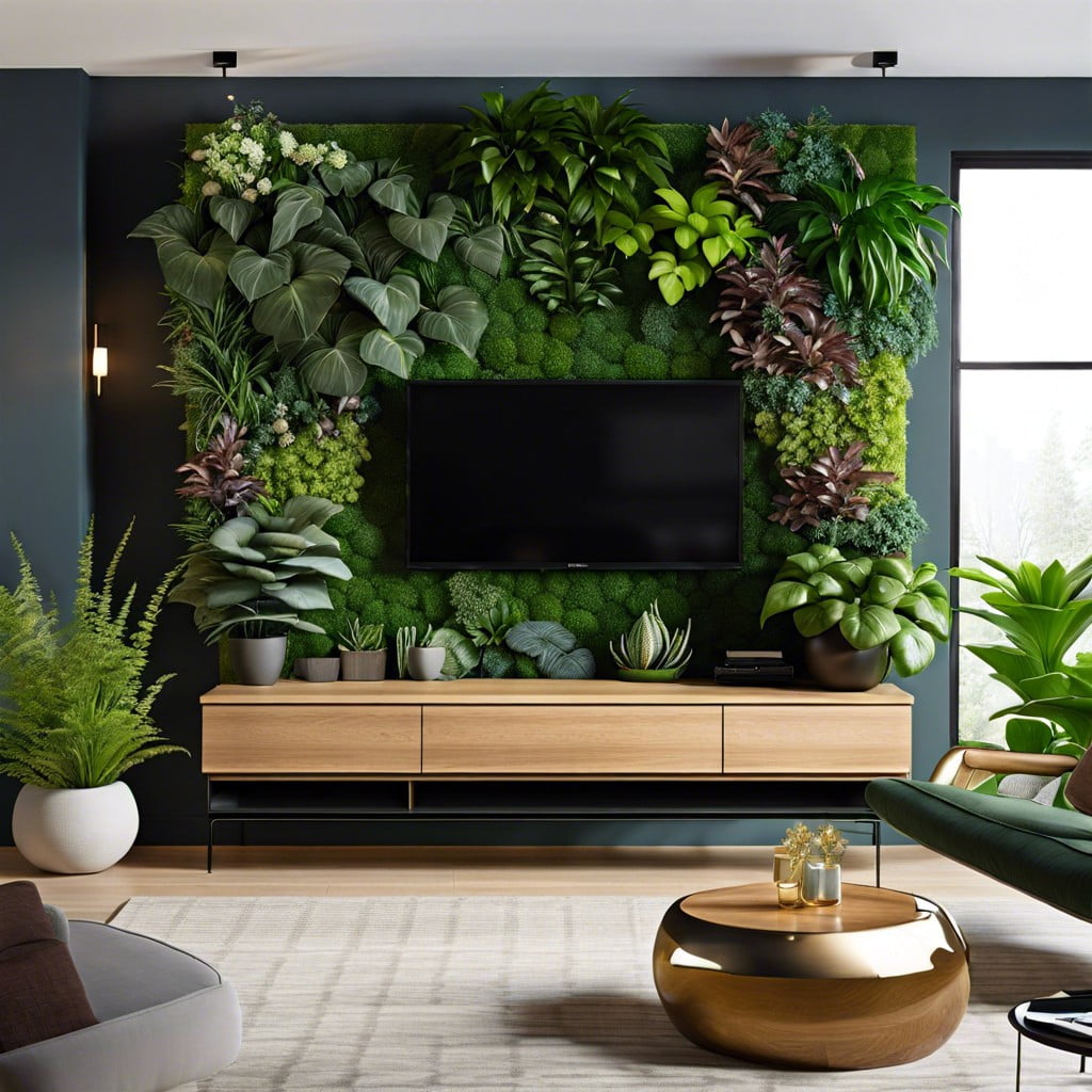 living plant wall surrounding tv