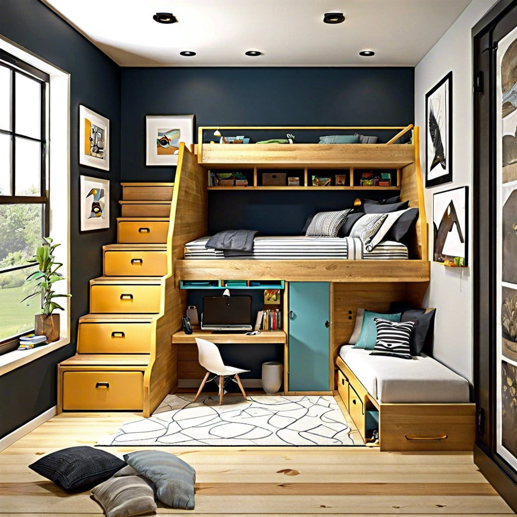 loft layout with a raised bed to utilize space underneath